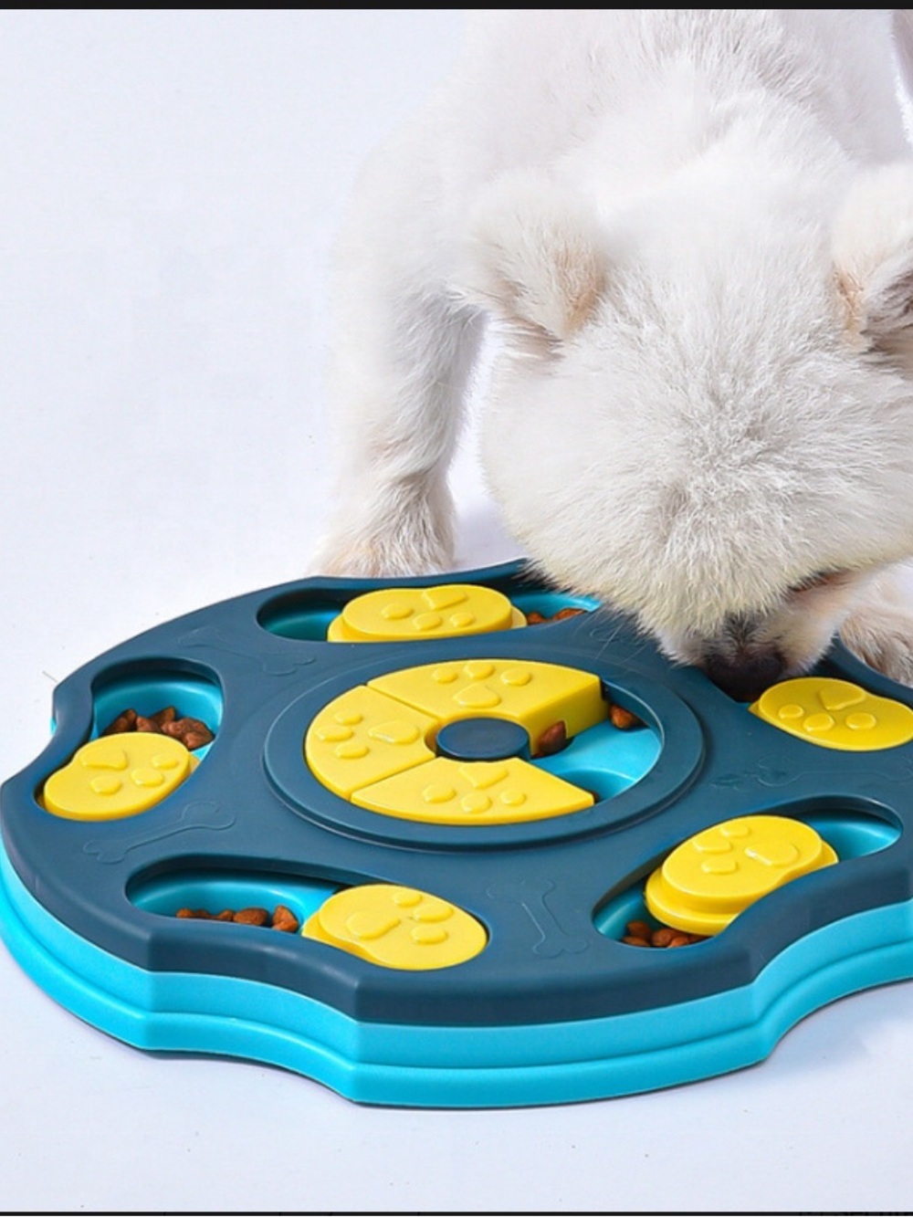 Interactive Slow Feeder Puzzle Bowl for Dogs - Blue & Yellow